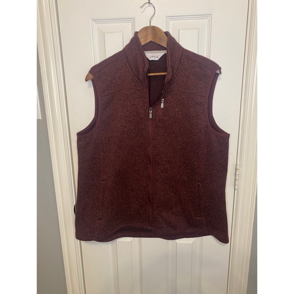 Orvis Mens XL Sweater Fleece‎ Vest Red Maroon Full Zip Heathered Outdoor Hiking